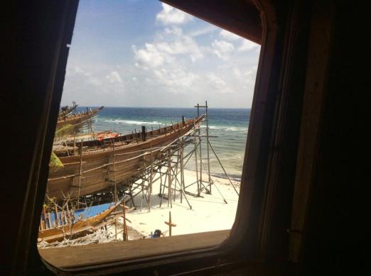 Phinisi under construction from the wheel house. Pantai Timor